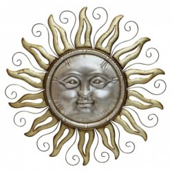 Adorno Decorativo Placa Pared Sol Dorado y Plateado Metálico
