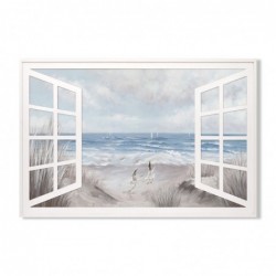 Cuadro decorativo VENTANA CON VISTA A PLAYA 120x80 cm pintura sobre lienzo