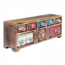 Especiero indio de madera y ceramica con 8 cajones multicolores 34x13 cm