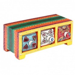 Especiero indio multicolor de madera y ceramica con 3 cajones 22x9 cm