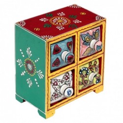 Especiero indio multicolor de madera y ceramica con 4 cajones 15