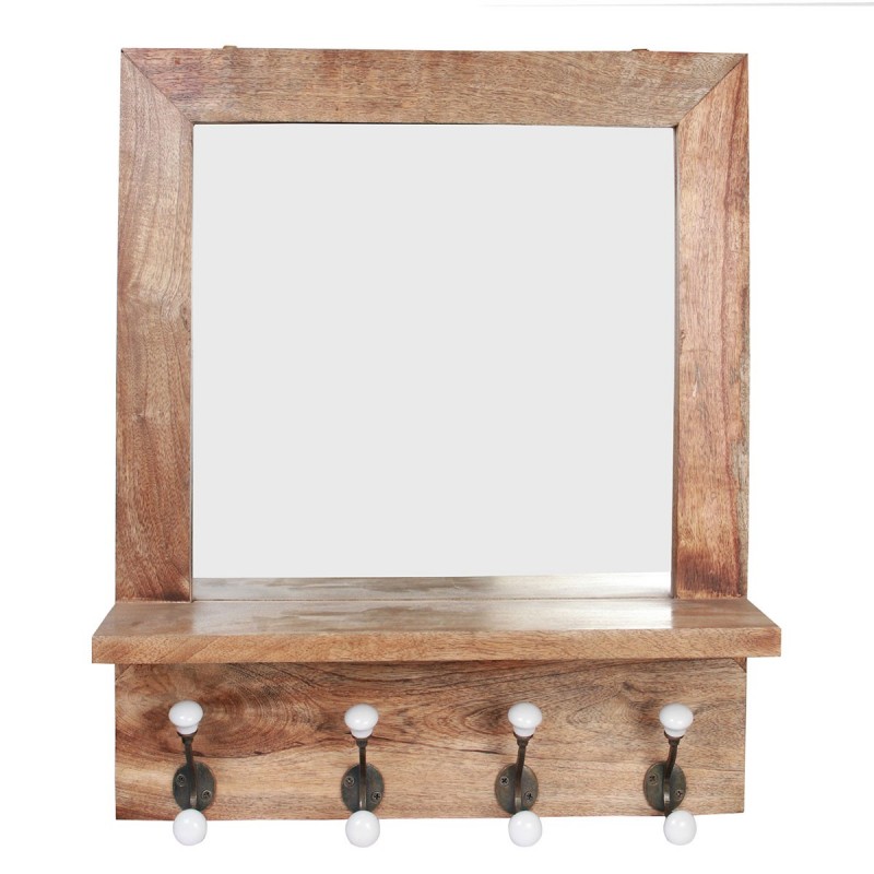 Espejo de Pared de Madera con Perchero y Balda Estante para Entrada  Recibidor y Habitación, Colgador Decoración Rústica Vintage