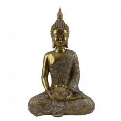 Figura Decorativa Buda de Resina Dorado con Portavelas