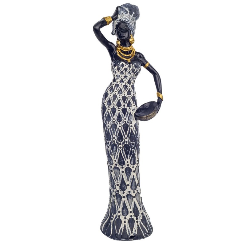 Figura decorativa de resina AFRICANA CON PLATO 33 cm decoracion etnica