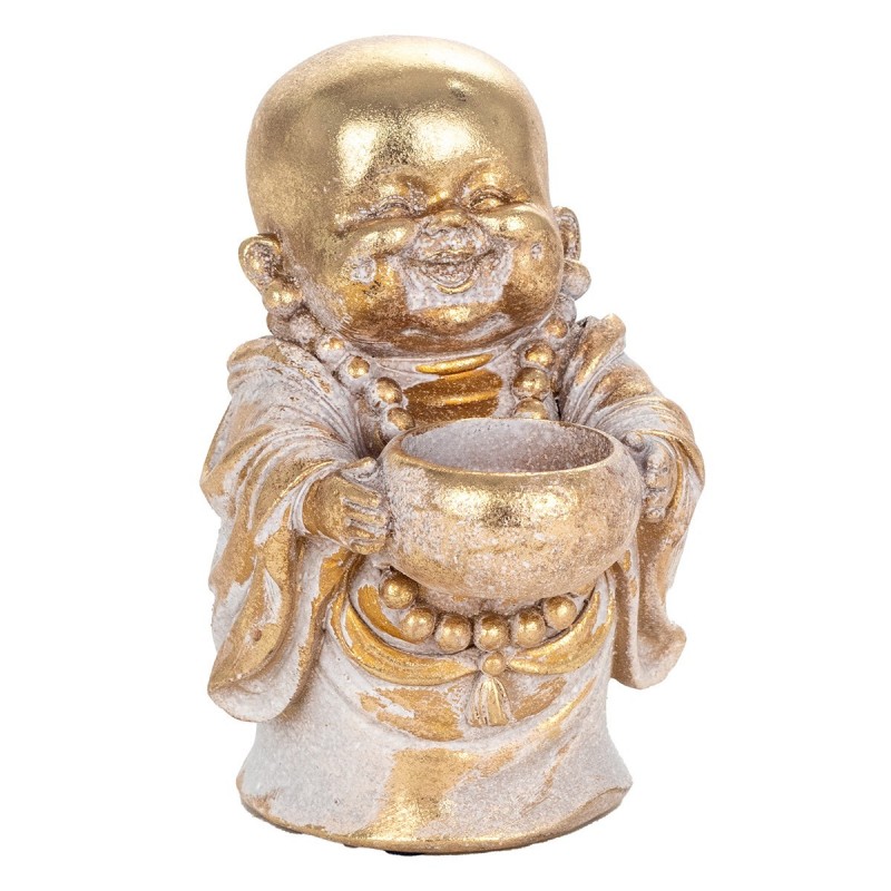 Figura decorativa de resina MONJE SUJETANDO CUENCO 15 cm budismo decoracion etnica meditacion