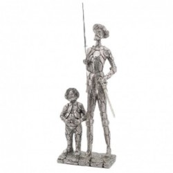 Figura Decorativa Don Quijote y Sancho de Resina Plateada