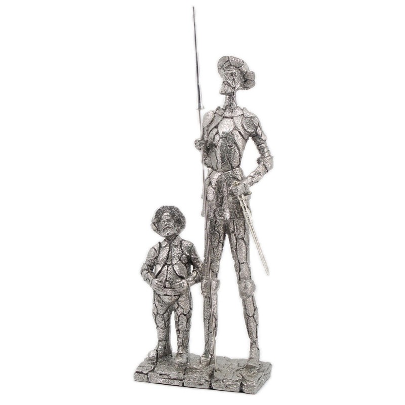 Figura Decorativa Don Quijote y Sancho de Resina Plateada