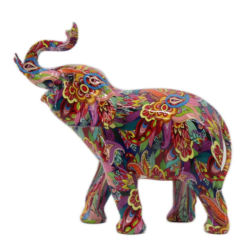 Figura Decorativa Elefante de Resina con Estampado Colorido