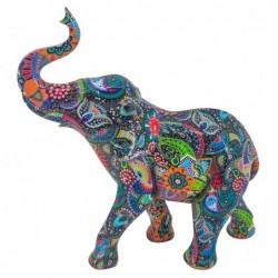 Figura Decorativa Elefante de Resina con Estampado Colorido
