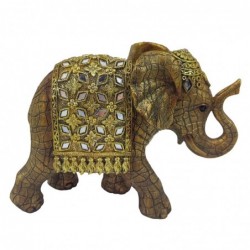 Figura Decorativa Elefante Hindú de Resina con Espejitos