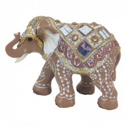 Figura Decorativa Elefante Hindú de Resina Efecto Barro con Brillantes