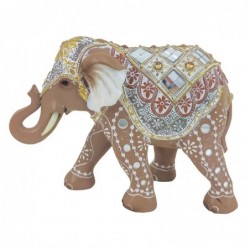 Figura Decorativa Elefante Hindú de Resina Efecto Barro con Brillantes