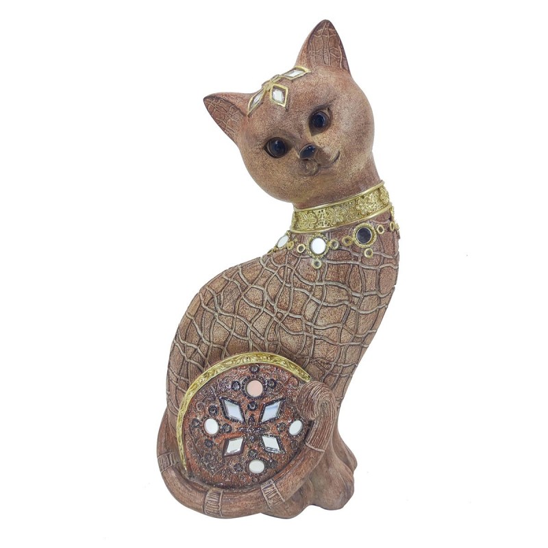 Figura Decorativa Gato Marrón de Resina con Espejitos