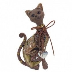 Figura Decorativa Gato Marrón de Resina con Espejitos