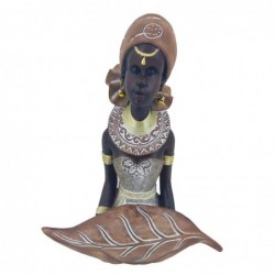 Figura Decorativa Mujer Africana con Mini Bandeja de Resina