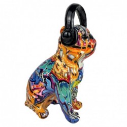 Figura Decorativa Perro con Auriculares de Música y Estampado Grafiti Colorido