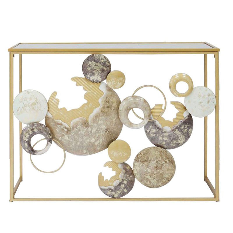 Mesa Consola de Entrada y Pasillo Metal Dorado con Círculos y Tablero de  Vidrio, Mueble Auxiliar Decoración Elegante para Recibi