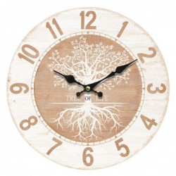 Reloj Pared Redondo Madera Árbol de la Vida Blanco y Marrón