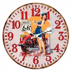 Reloj Pared Redondo Madera Chica Pinup Vintage