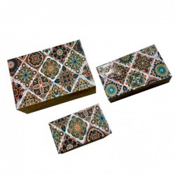 Set de 3 cajas decoradas de madera MANDALA 3 tamaños diferentes hasta 18x25 cm