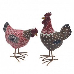Set de x2 Figura Decorativa Gallo Gallina Rojo y Marrón