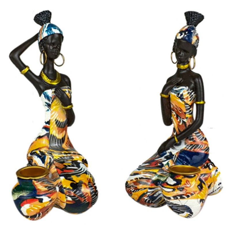 Set de x2 Figura Decorativa Mujer Africana de Resina