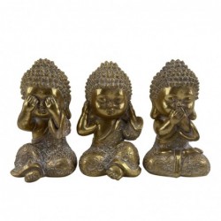 Set de x3 Figura Decorativa Buda Resina Dorado No Ve No Oye No Habla