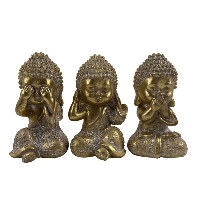 Set de x3 Figura Decorativa Buda Resina Dorado No Ve No Oye No Habla