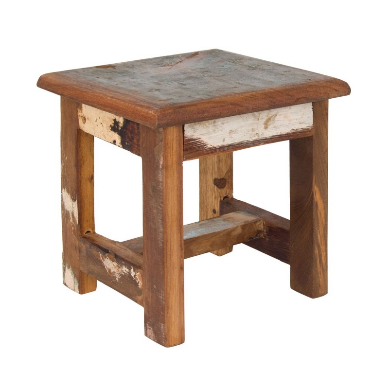 Taburete de Madera Bohemio con Manchas de Pintura
