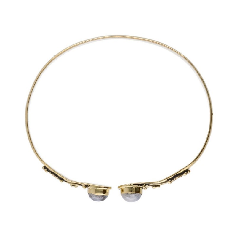 Pulsera de Bronce con Piedra Luna Doble Azul -21.1-