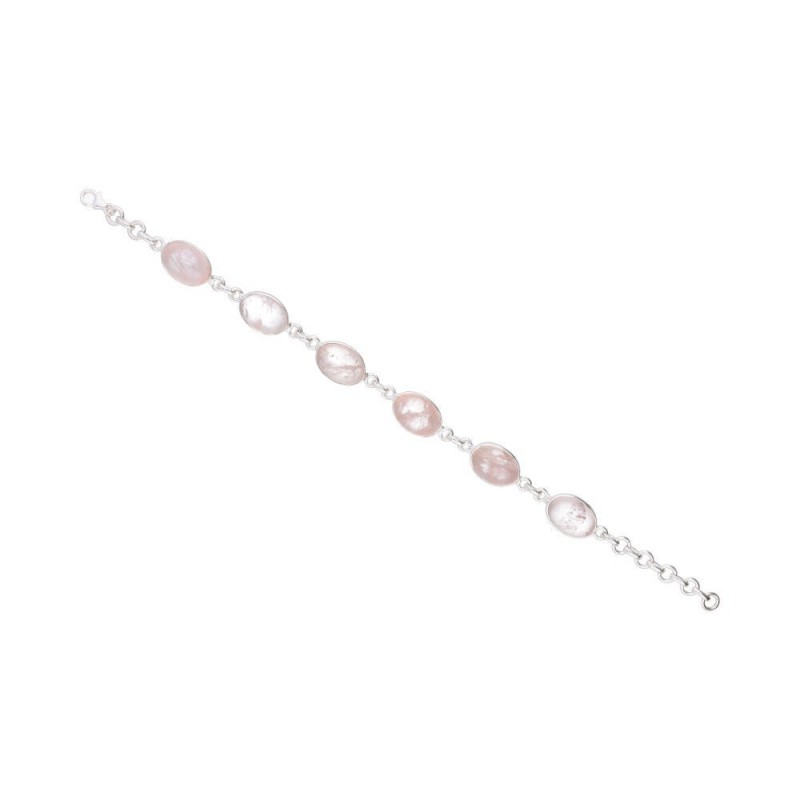 Pulsera de Cuarzo Rosa Mediana en Plata