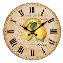 Reloj de pared redondo madera MDF vintage limones casa campo 34 cm Decoración mural con Casa Limones