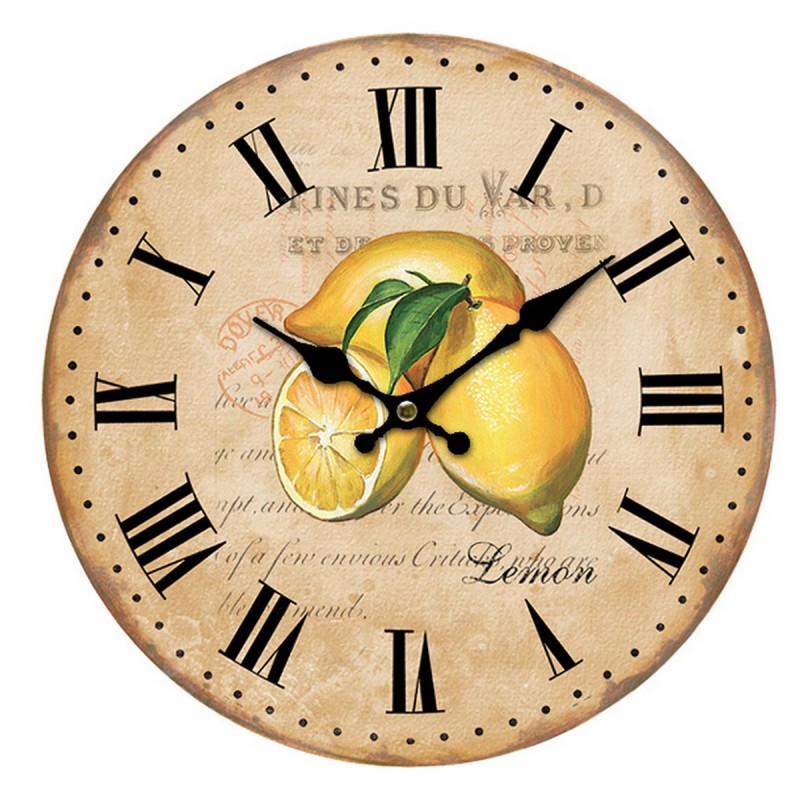 Reloj de pared redondo madera MDF vintage limones casa campo 34 cm Decoración mural con Casa Limones