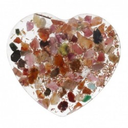 Corazón de resina con turmalina multicolor: cristal
