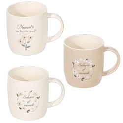 Taza Cerámica Flores x3 365...