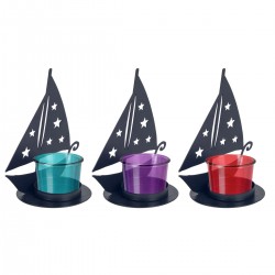 Portavelas Barco x3 Metal y...