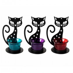 Portavelas Gato x3 Metal y...