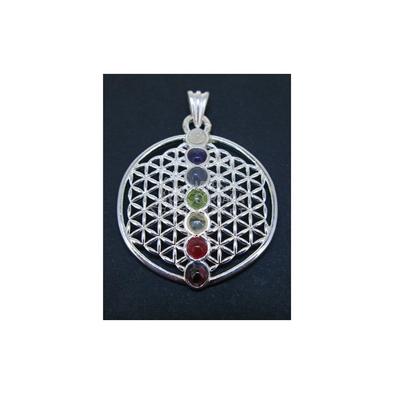 Colgante Flor de la Vida con Minerales de los Chakras (Ba?o de Plata)