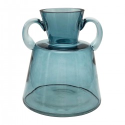 Jarrón de Cristal Azul con...